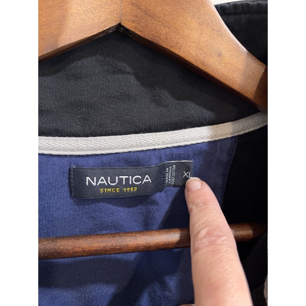 Nautica Quarter Zip Pullover Sweatshirt Men's XL Black Chest Pocket Logo - Picture 5 of 10